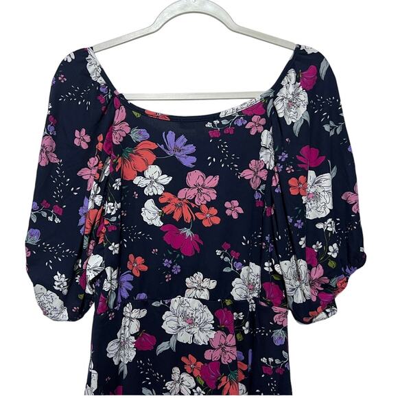 Velvet Torch Womens Small Navy Floral Blouson Sleeve Mini Dress Swiftie Whimsy - Picture 7 of 10